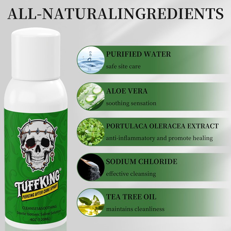 Tuffking 2PCS Piercing Aftercare Spray (4OZ) Advanced 2-in-1 Piercing Aftercare & Cleanser for Piercing Bump Keloid Removal Piercings Bumps Lip Body Nose Rings & Ear Piercing Cleaner