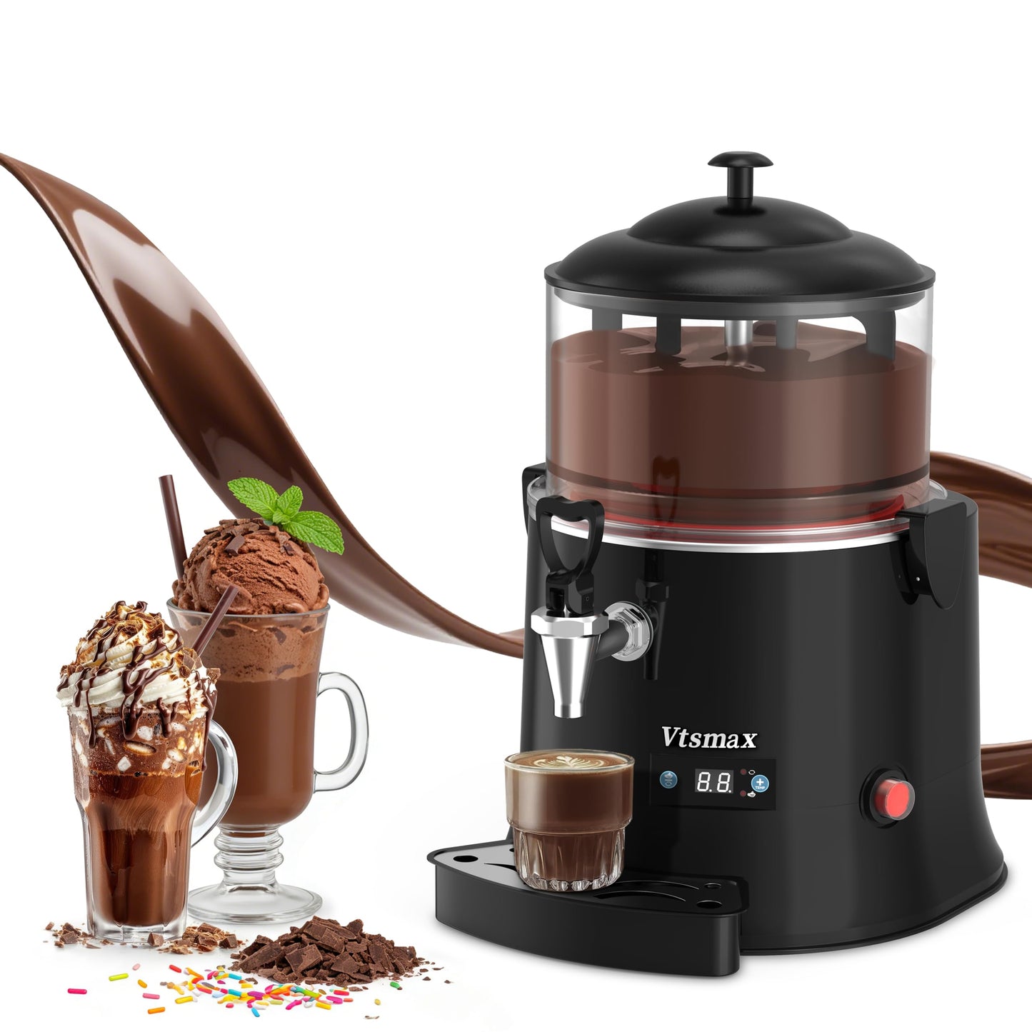 Vtsmax 5L/1.3Gal Commercial Hot Chocolate Machine Hot Drink Dispenser, 86-194°F Intelligent Temperature Control Hot Beverage Maker for Chocolate, Cocoa, Milk, Coffee, Juice, Black