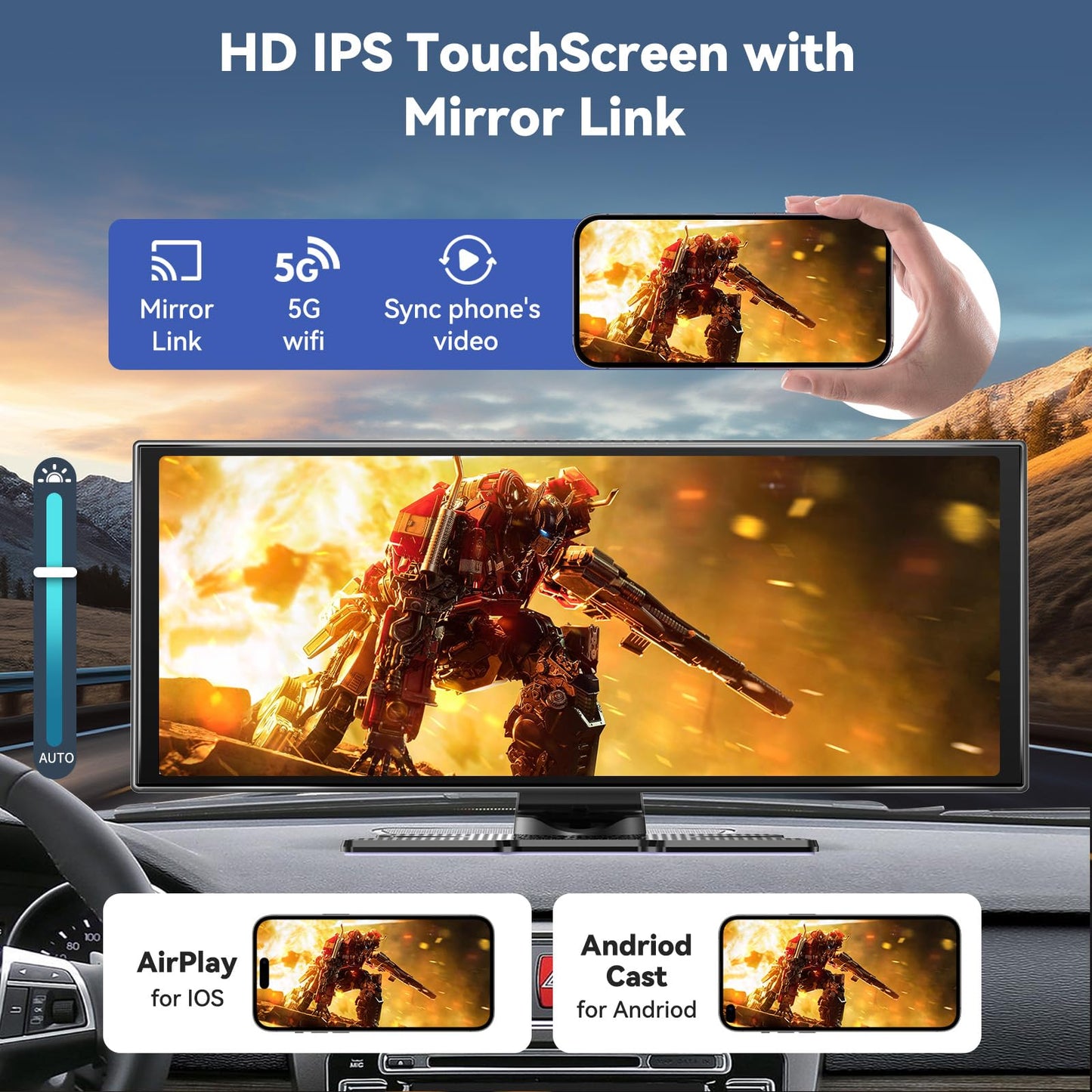 Carplay Screen for Car 11.5" Largest HD Screen for Carplay & Android Auto Car Stereo with 4K Dash Cam 1080P Backup Camera, GPS Navigation/Bluetooth/Mirror Link/Voice Control/AUX/FM/Siri