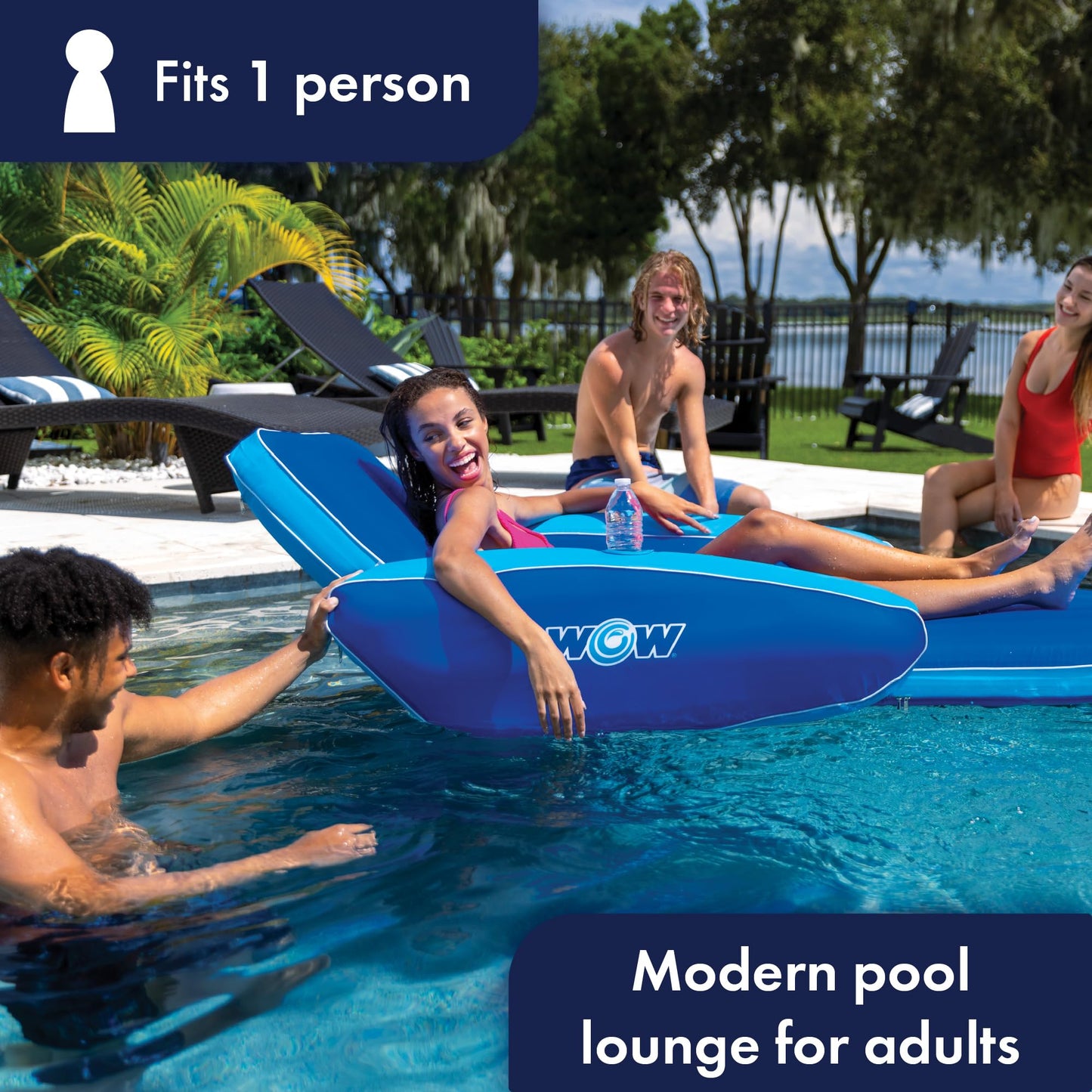 Wow Sports Modern Inflatable Pool Lounge - Single Person - Reclined Salon Float for Lakes & Pools