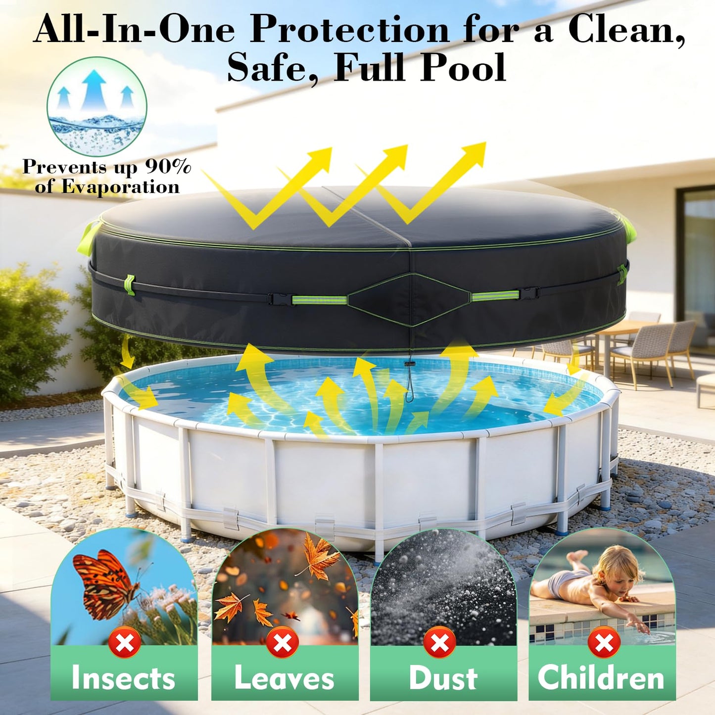 12Ft Round Pool Cover for Above Ground Pools, Safety Solar Pool Covers with Reflective Strips, Rope and Luminous Nails, Upgraded Thicker Oxford, PU Tarp Snug, UV Protected, Windproof, Tear Resistant