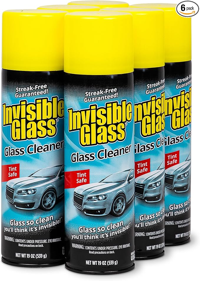 Invisible Glass 91164-6PK Premium Aerosol Glass Cleaner Spray for Car Windshields and Windows, Automotive and Home Window Cleaner, Streak-Free, Ammonia-Free, Tint-Safe â 19 oz (Pack of 6)
