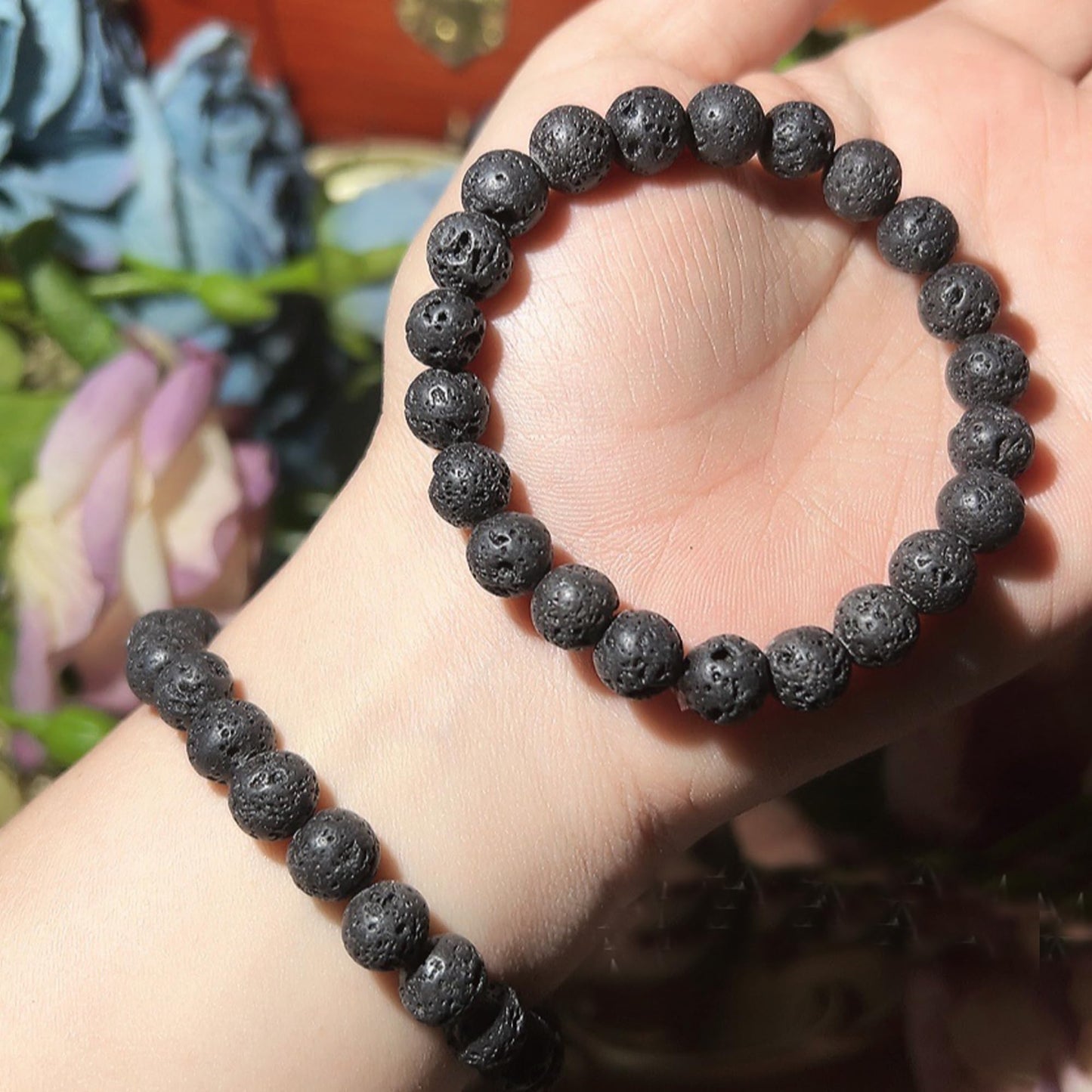Cryhand Handmade 8mm Beaded Bracelets For Men Protection Bracelet For Women Chakra Feng Shui Stretchy Handmade Lucky Money Stretchy Crystal Bracelets Best Gifts (Lava 3PCS)