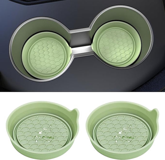 Amooca Car Cup Coaster Universal Automotive Waterproof Non-Slip Cup Holders Sift-Proof Spill Holder Car Interior Accessories 2 Pack Tea Green