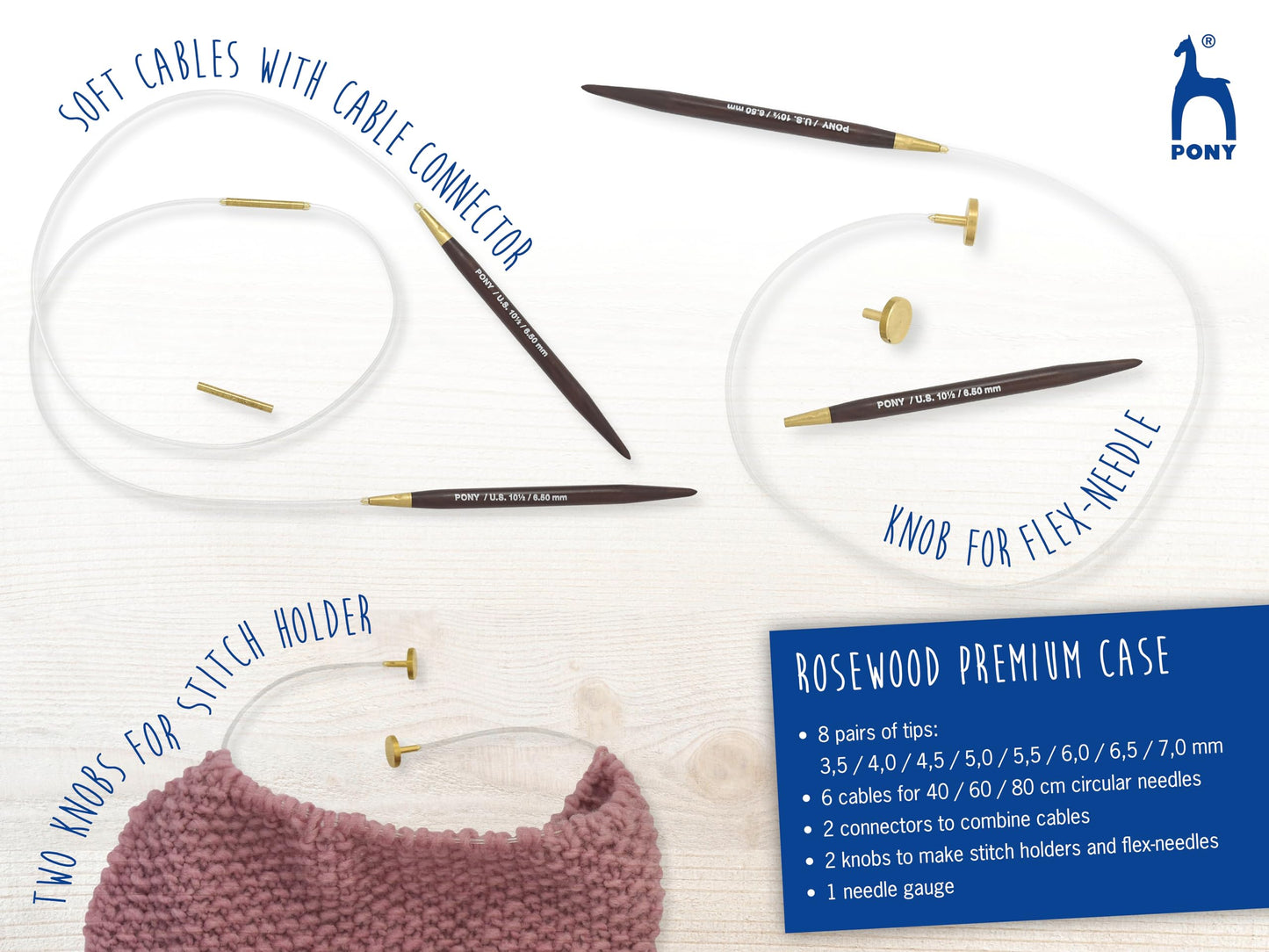 Pony Rosewood Interchangeable Knitting Needle Set 10.5 cm - 1pc