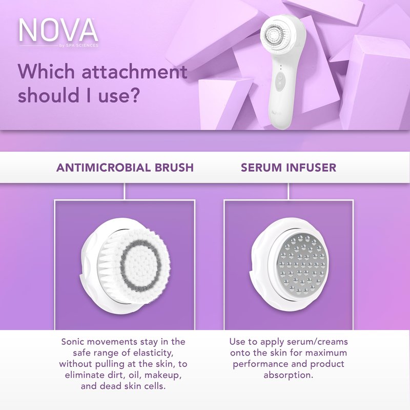 Spa Sciences - NOVA - Cleansing Brush with Bristles & Infusion System – Anti-Aging Facial Exfoliating, Waterproof, and USB Rechargeable