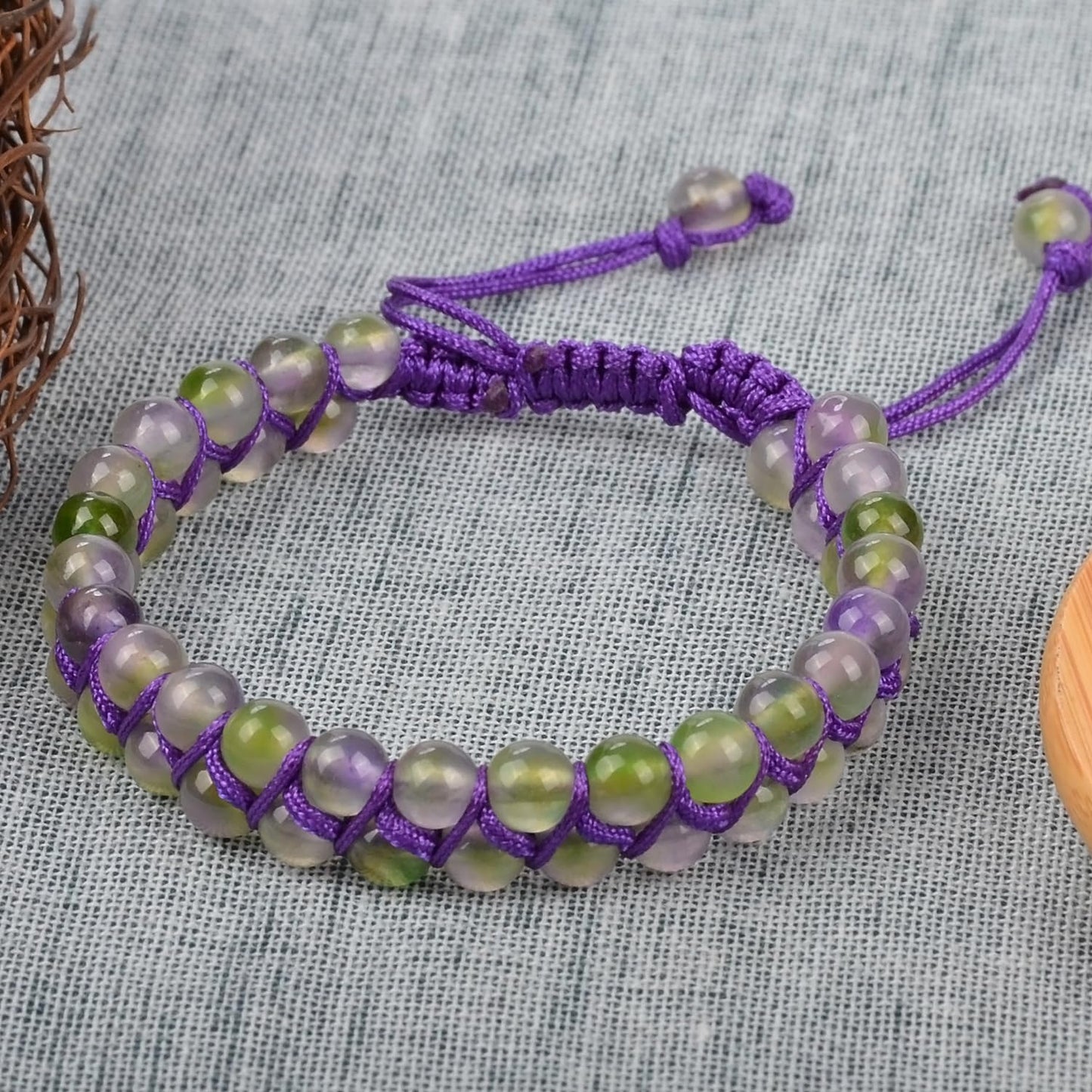 MASSIVE BEADS Natural Chakra Healing Power Crystals Macrame Bracelet Yoga Double Layer Stone Beads Gemstone Meditation Relax Anxiety Bangle for Unisex Women Men (Gradient Purple Green Jade, 6mm)