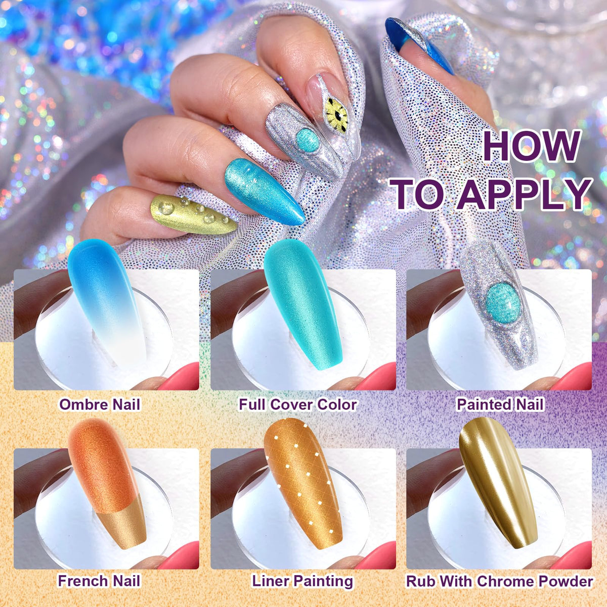 U-Shinein Gradient Painting Gel, 9 Colors Ombre Gel Nail Polish Gold Silver Metallic Effect Pigment Pat Aura Nails French Manicure Soak Off UV Long-lasting Home Salon DIY Nail Art Satin Metal(01)