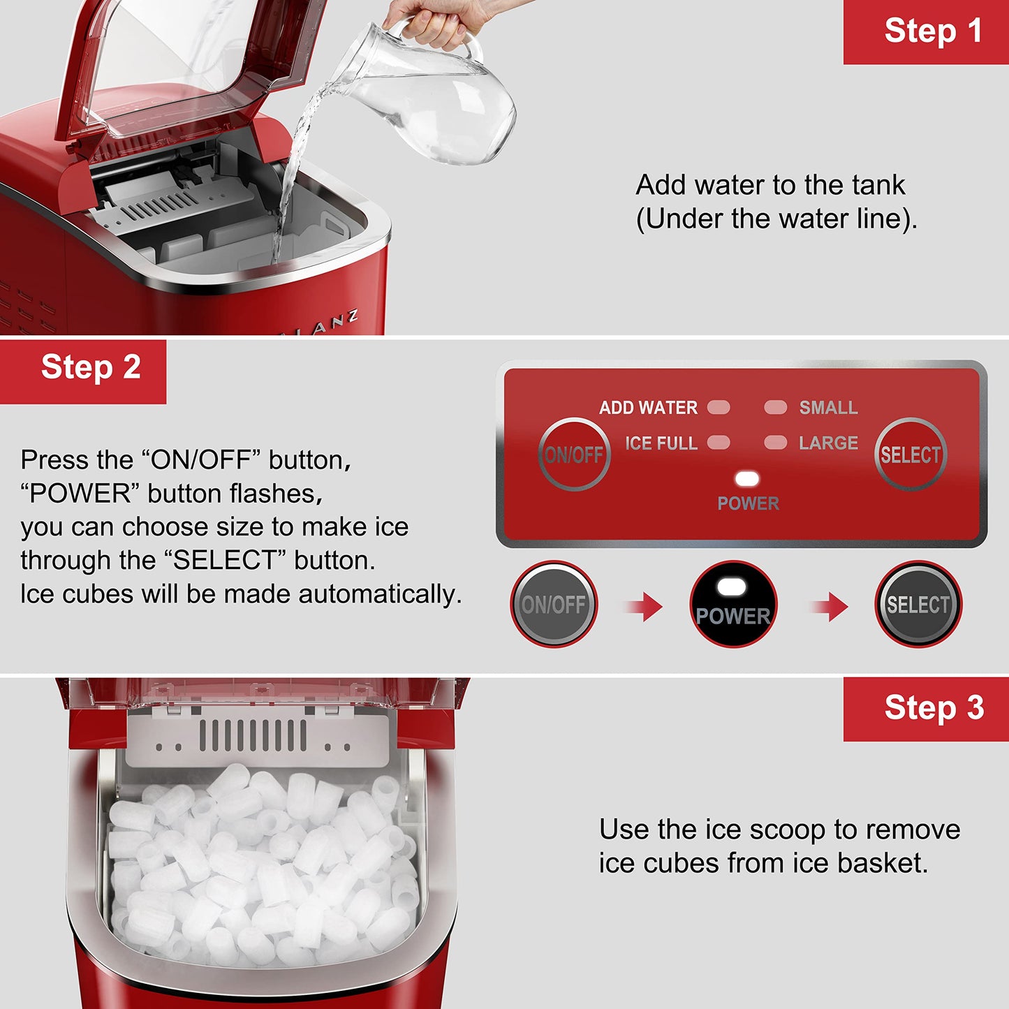 Galanz GLCI26SRA3A Portable Countertop Electric Ice Maker Machine 26 lbs in 24 Hours, 9 Bullet Shaped Cubes Ready in 9 Minutes, 2 Ice Sizes, Perfect for Parties & Home Bar, 2.1 L, Silver