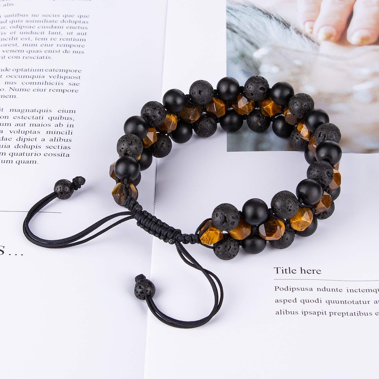 8mm Natural Lava Rock Stone Bracelets for Men, Healing Crystal Essential Oil Diffuser Beads Bracelet Chakra Yoga Energy Anxiety Gemstone Bracelet - 3 Layer