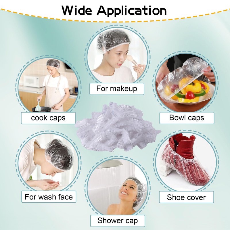 YGQQOY Shower Caps, 200PCS Large Thick Disposable Shower Caps, Bowl Covers, Clear Plastic Wrap for Women, Bath Caps for Hair Treatment