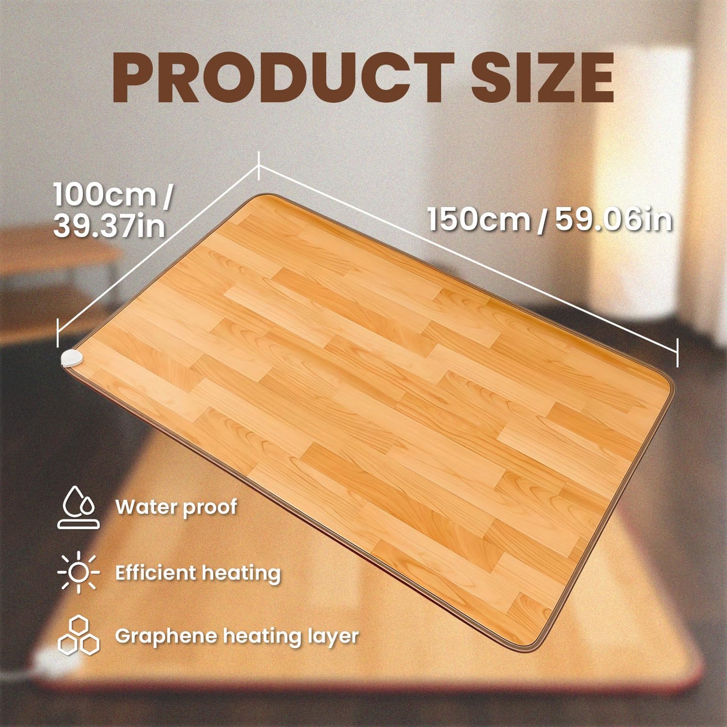 Heated Rug Mats, Heated Floor Carpet, Electric Heated Pad with Adjustable Temperature 12 Hour Timer, Radiant Floor Heater, for Yoga/Indoor/Under Desk (39x59 Inch/100x150 cm)