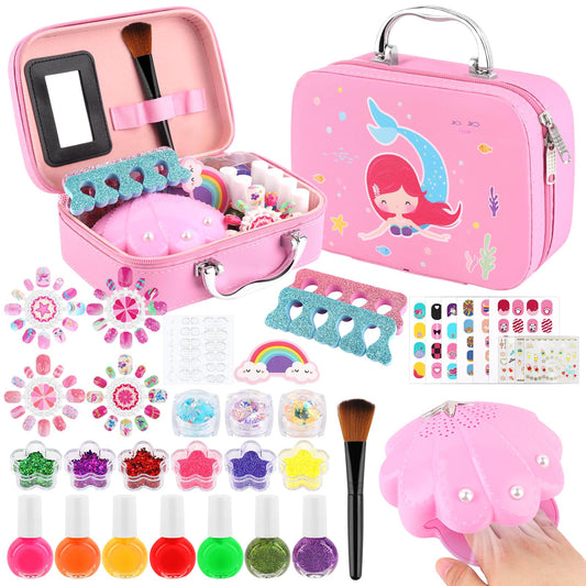 EBANKU 36Pcs Kids Nail Polish Set for Girls, Nail Art Kit for Kids Ages 7-12, All-in-One Nail Salon with Nail Dryer & Press On False Nails,DIY Decorative,Non-Toxic Polish,Stickers