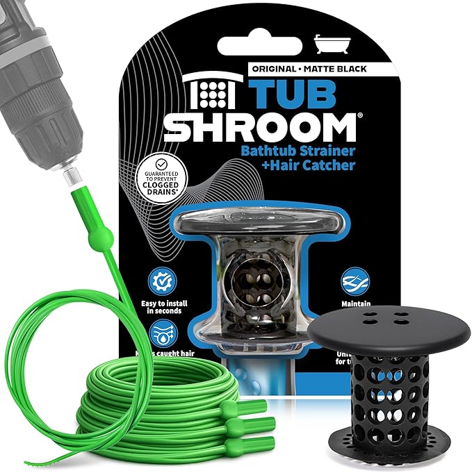 TubShroom Bathtub Drain Hair Catcher Ã¢ÂÂ in-Drain Tub Strainer & Clog Prevention Protector, Fits Standard 1.4Ã¢ÂÂÃ¢ÂÂ1.75Ã¢ÂÂ Tub Drains, Easy Clean, Captures Human & Pet Hair Out of Sight (Matte Black)