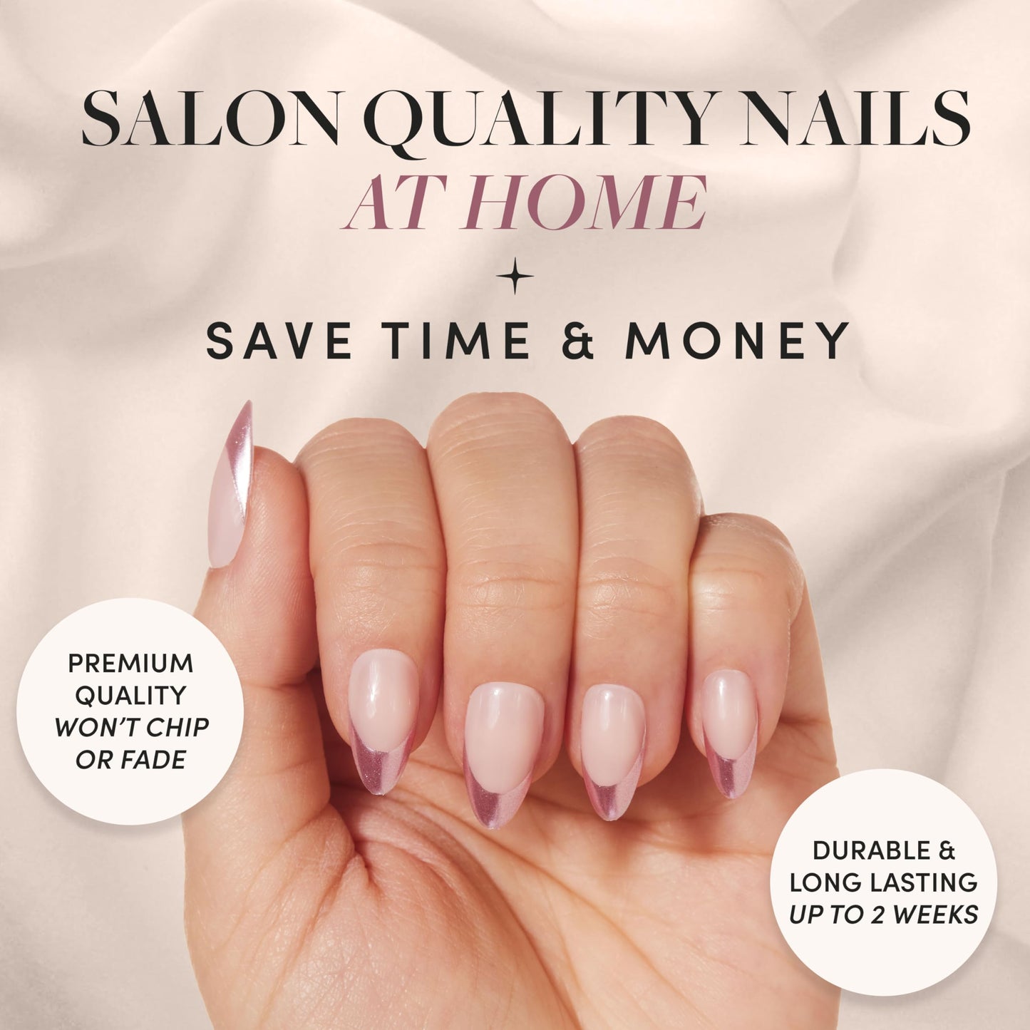 Glamnetic Press-On Nails Bundle - Seleinite, Rock Candy & Los Angeles | Soft White Sparkle Fake Nails | Pink Metallic Chrome French Tips | Blush Nude Pink Short Almond Nails