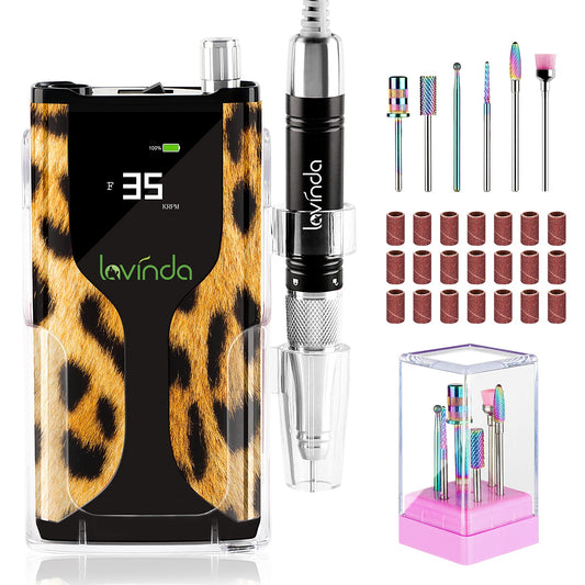 Professional Nail Drill Machine, Lavinda portable 35000RPM Electric nail drill Cordless Rechargeable Efile, Powerful Brushless Motor Electric Nail File for Acrylic Nails with Carrying Case,Black
