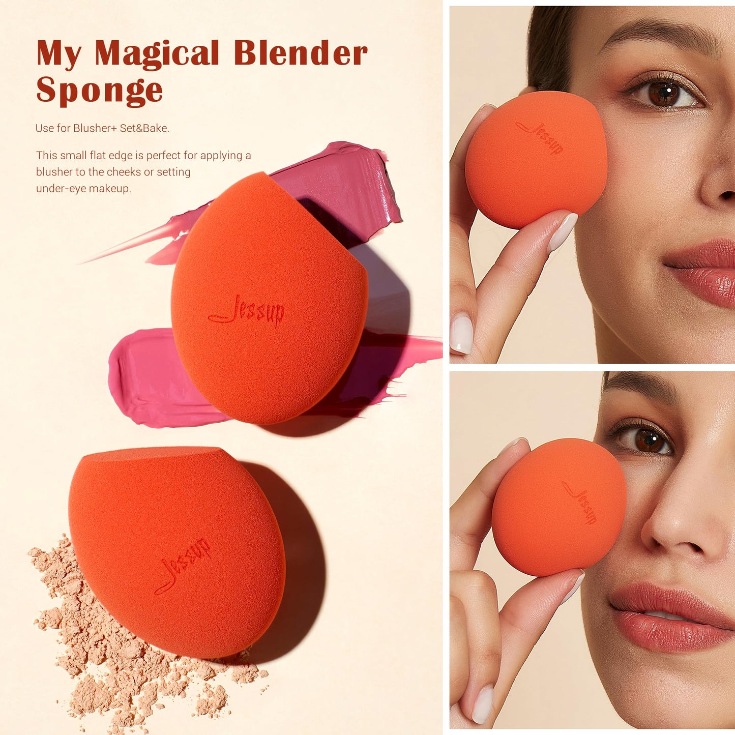 Jessup Double Sided Makeup Brushes Set T502 Bundled with Makeup Sponge Set SP013