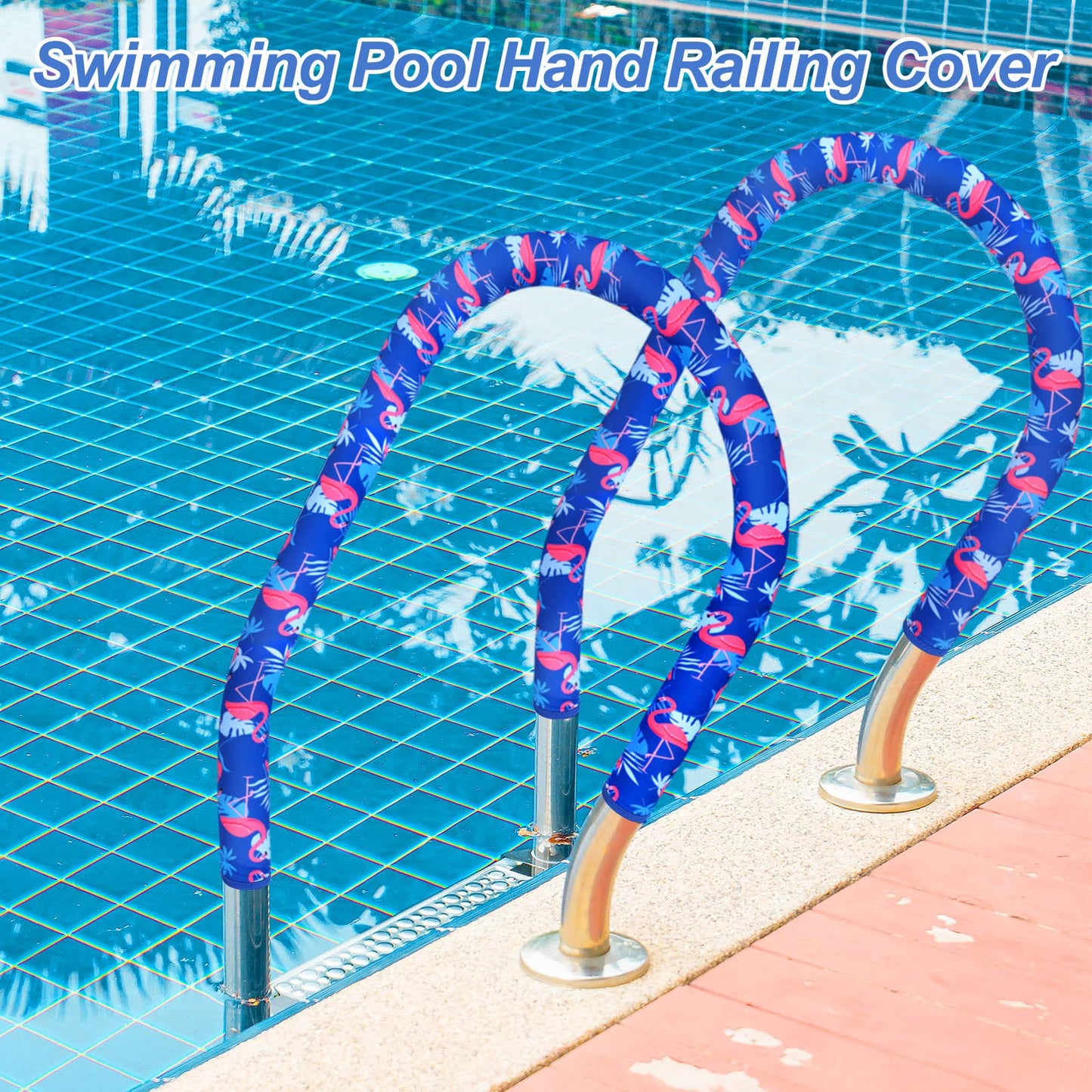 Junkin 2 Pcs Pool Railing Covers 4 ft Slip Resistant Handle Rail Grip Covers Flamingo Zip Style for Swimming Inground Pools Handrail