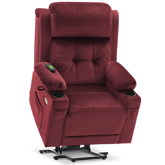 MCombo Large Triple Motor Power Lift Recliner Chair with Massage and Heat for Elderly People, Adjustable Headrest, Infinite Position, USB Ports, Fabric 7662 (Burgundy, Large)