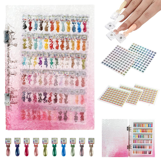 ASTONFOG Magnetic Nail Swatch Book, 144 Nail Color Display Book Organizer with 144 Magnetic Tips & 1-189 Number Labels, Professional Salon Nails Color Chart for Nail Polish Nails Art Design(Pink)