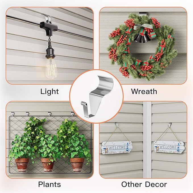 Cozcty 12 Pack Siding Hooks, Stainless Steel Siding Clips for String Lights, Hold Up to 18Lbs, No Damage Outdoor Hooks to Hang Things for Holiday Home Decorations
