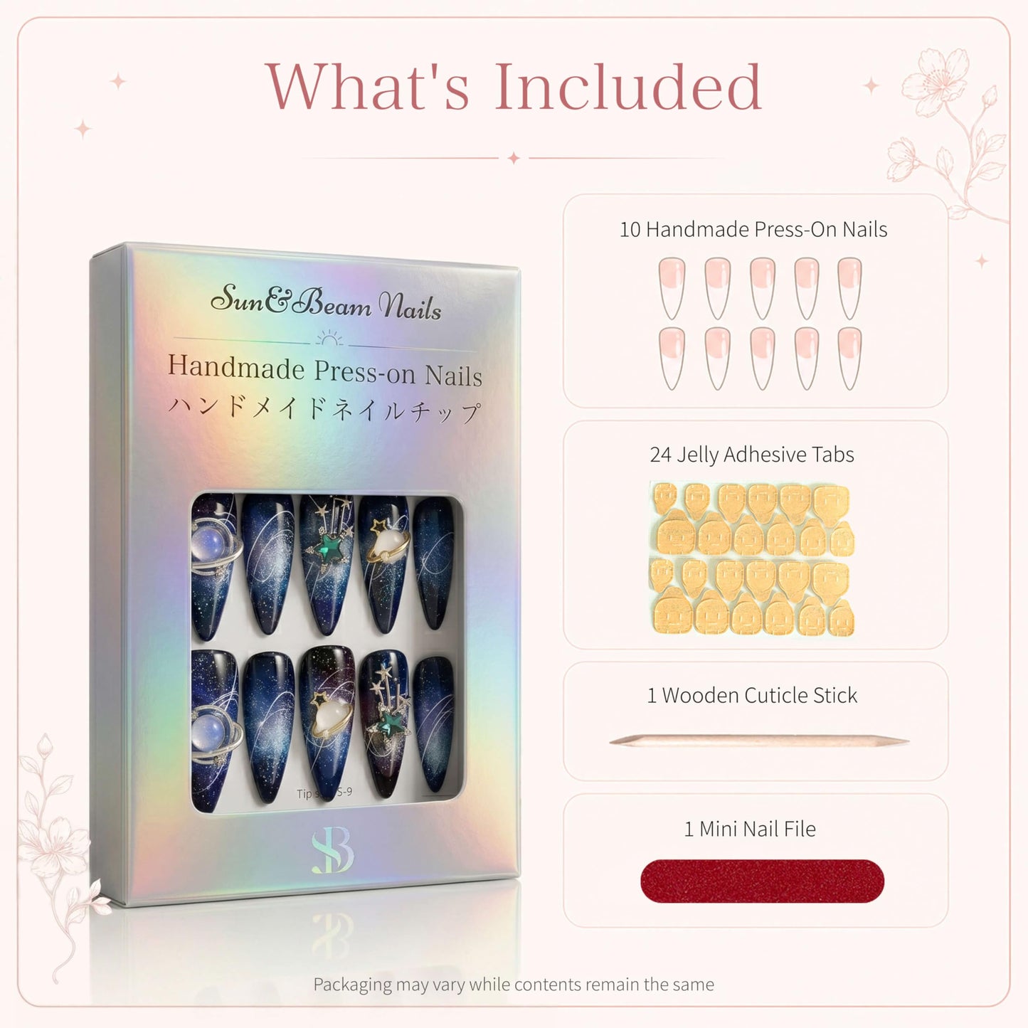 Sun&Beam Nails Handmade Press On Nails Medium Almond Metallic Pink Pearl Shell Design with Shimmer Finish 10 Pieces for Everyday Wear and Special Occasions (#019 M)