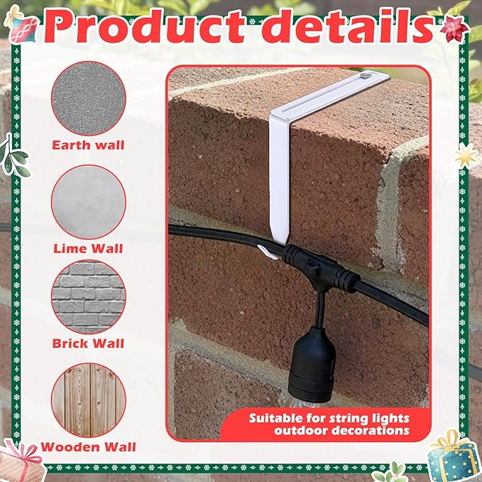 Frienda 12 Pcs Adjustable Outdoor Light String Metal Hooks for 3.2-6 Inch Concrete Wall Cinder Block Fences Hangers Outdoor Light String Hooks No Drill for Concrete Wall Cinder Block and Fence(White)