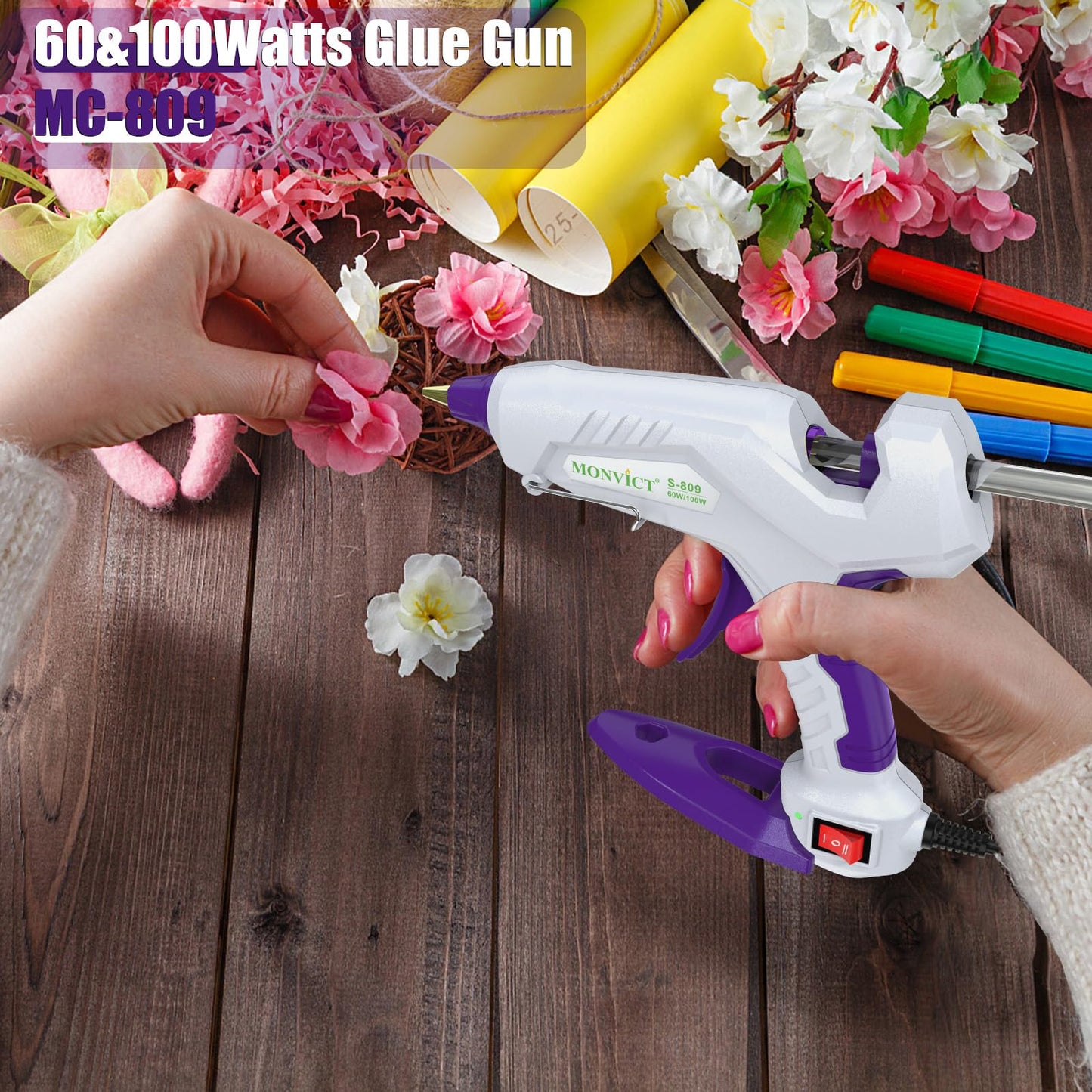 MONVICT Hot Glue Sticks, Pack of 100 (2.2 lb) 4"Long 0.43" Diameter Full-Size Hot Glue Gun Sticks Art Glues Pastes Hot Melt Sticks for Most Large Glue Guns, Clear Glue Sticks for DIY, Arts & Crafts