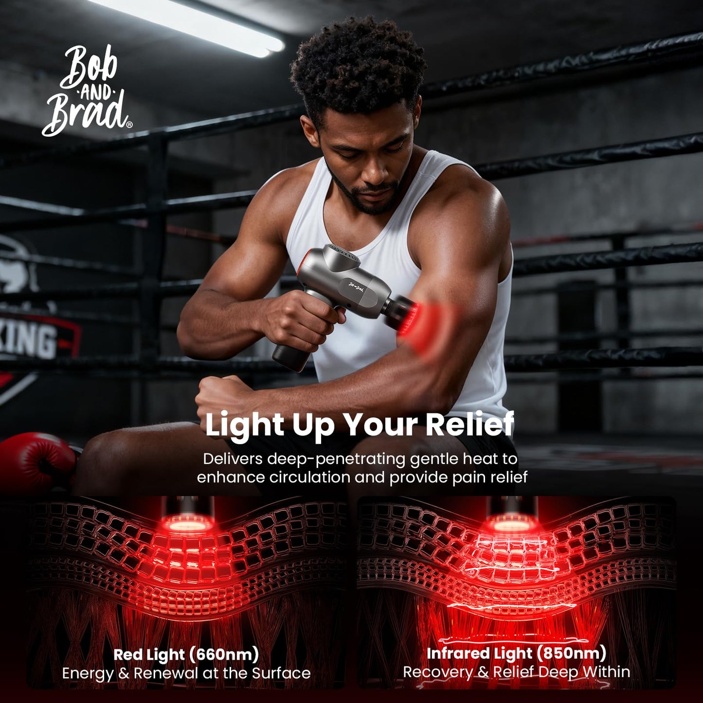 BOB AND BRAD C2 Ultra Massage Gun with Heat, Red LED & Infrared, FSA Eligible Deep Tissue Percussion Massager for Pain Relief, Electric Muscle Recovery for Athletes, HSA Approved
