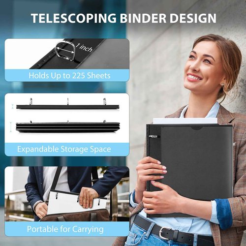 Telescoping 3 Ring Binder 4PCS Assorted Colors +1 Inch Telescoping 3 Ring Binder 4PCS Black