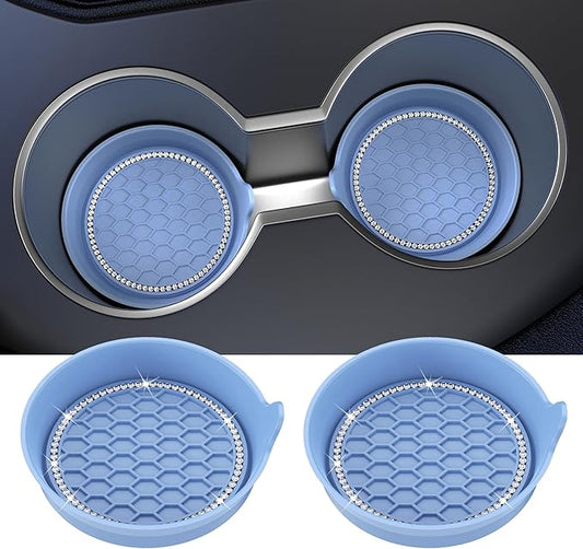 Amooca Car Cup Coaster Universal Non-Slip Cup Holders Bling Crystal Rhinestone Car Interior Accessories 2 Pack Gray Blue