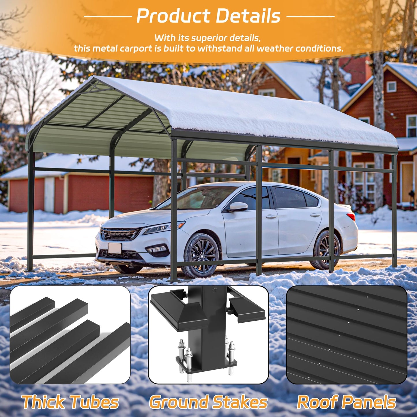 Patiowell 10'x15' Metal Carport, Heavy Duty Carport Canopy with Reinforced Frame and Galvanized Steel Roof, All-Weather Outdoor Car Shelter for Car, Truck, Boat and Tractor, Black