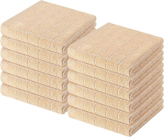 Homaxy 100% Cotton Terry Kitchen Dish Cloths, Ultra Soft and Absorbent Dish Towels for Kitchen, Suitable for Drying and Washing Dishes, 12 Pack, 12 x 12 Inches, Apricot