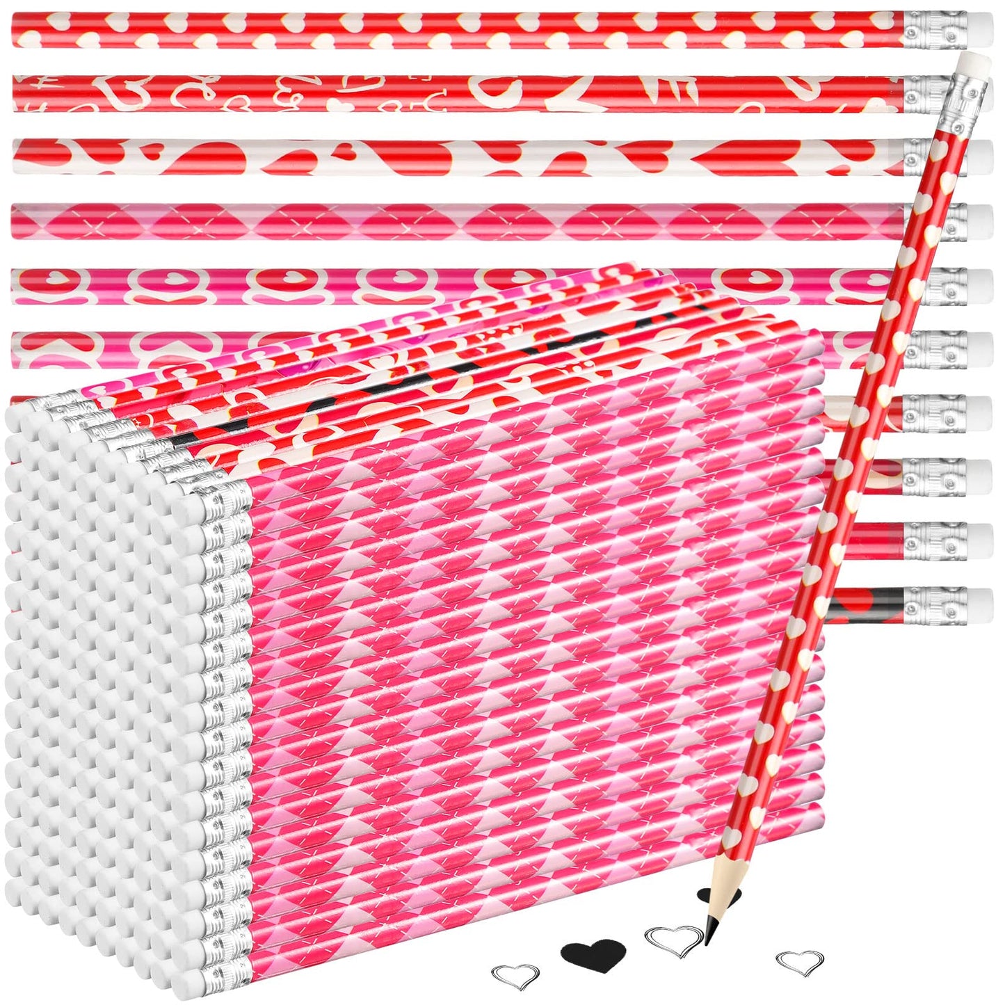 Yexiya 600 Pieces Red Heart Pencils Novelty Heart Cupid Rose Love Printed Pencils Assorted for Teachers Nurses Students Gifts School Mother's Day Party Supplies