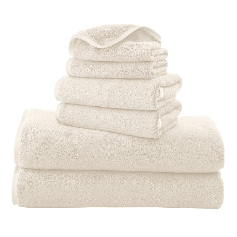 TENSTARS Luxury Silk Hemming Towel Set - Light Thin Quick Drying - 2 Bath Towels 2 Hand Towels 2 Washcloths - Ultra Soft Microfiber Towel for Bath Fitness, Sports, Yoga, Travel (Cream 6 Pieces)