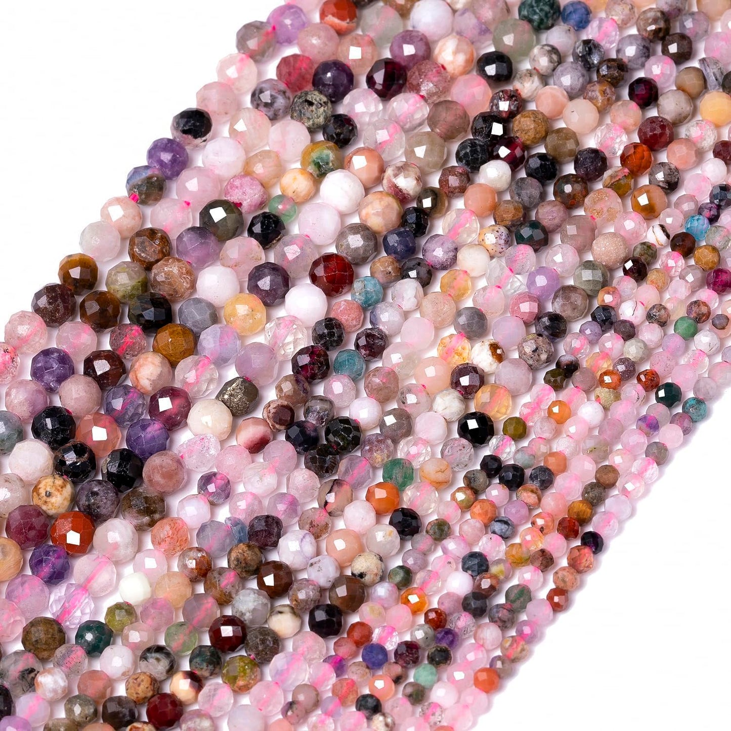 2mm 180pcs Natural Duobao Crystal Stone Beads, Songxi Small Faceted Round Loose Gemstone Beads for Jewelry Making, DIY Art and Craft, Bracelet for Necklace (1 Strand)