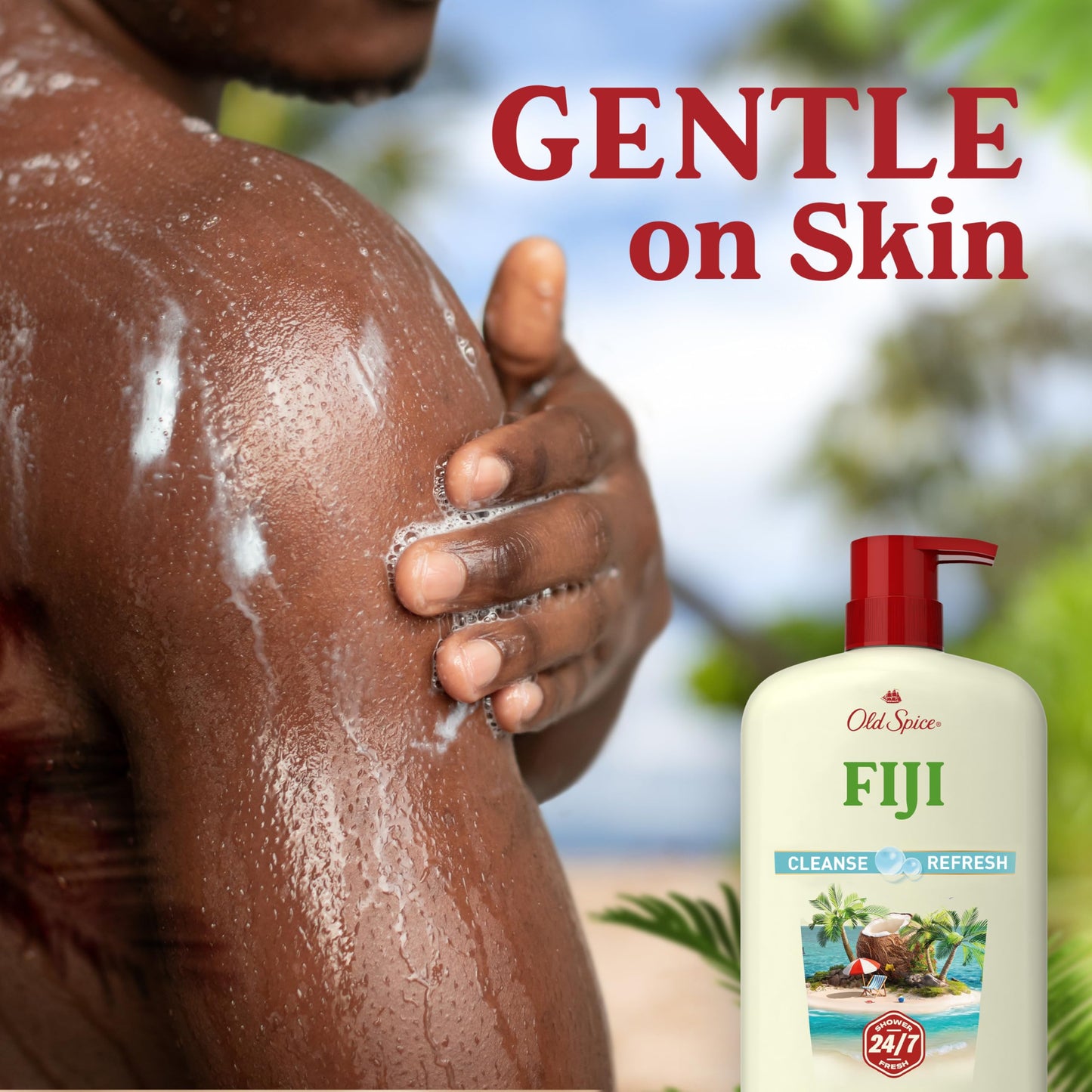 Old Spice Body Wash for Men, 24/7 Shower Fresh with Lasting Scent, Cleanse & Refresh, Gentle on Skin, Vitamin B3, Fiji with Palm Tree + Coconut Scent, 25 oz (Pack of 4)