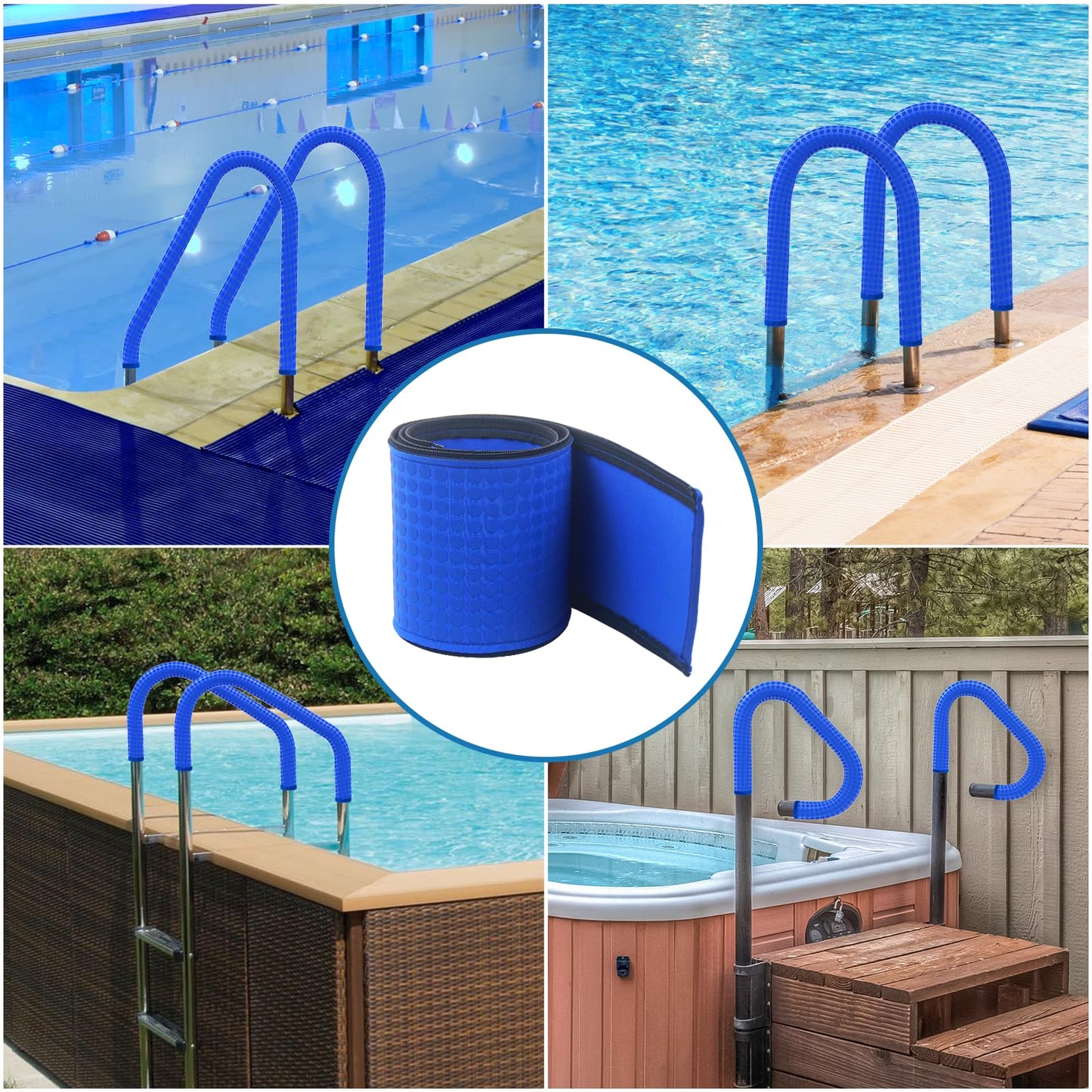 Pool Handrail Covers with Zippers 4 6 8 10 Ft Inground Swimming Pools Hand Rail Cover, Anti-Slip Cool Touch Heat Resistant, Royal Blue, Non Slip Swim Pool Railing Ladder Stair Handle Grip (4 Feet)