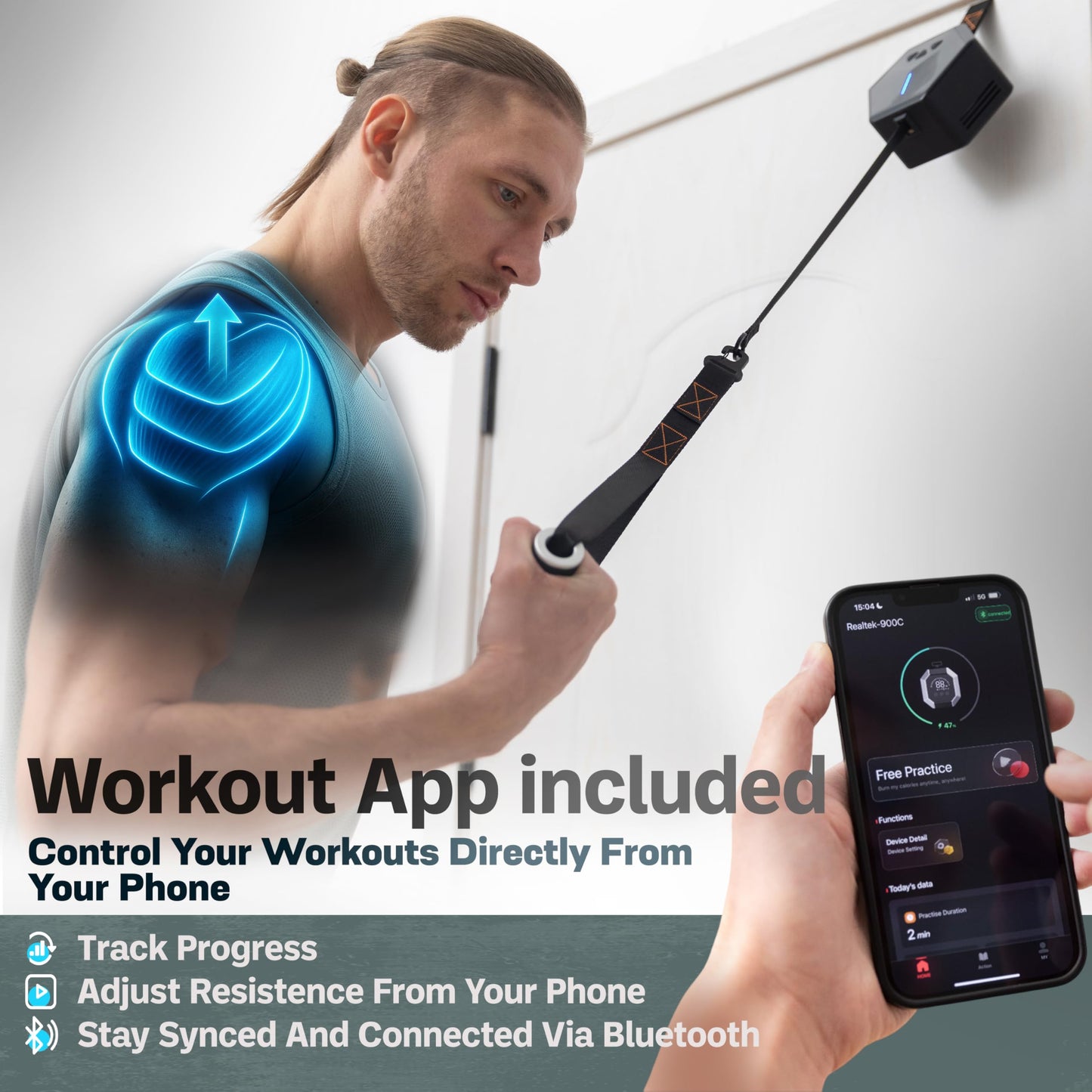 Tensial Smart Home Gym - Portable Home Gym Equipment with Digital Resistance 7-66 lbs | Single Motor Electronic Cable Machine for Strength Training | Compact Motorized Adjustable Weight Fitness System