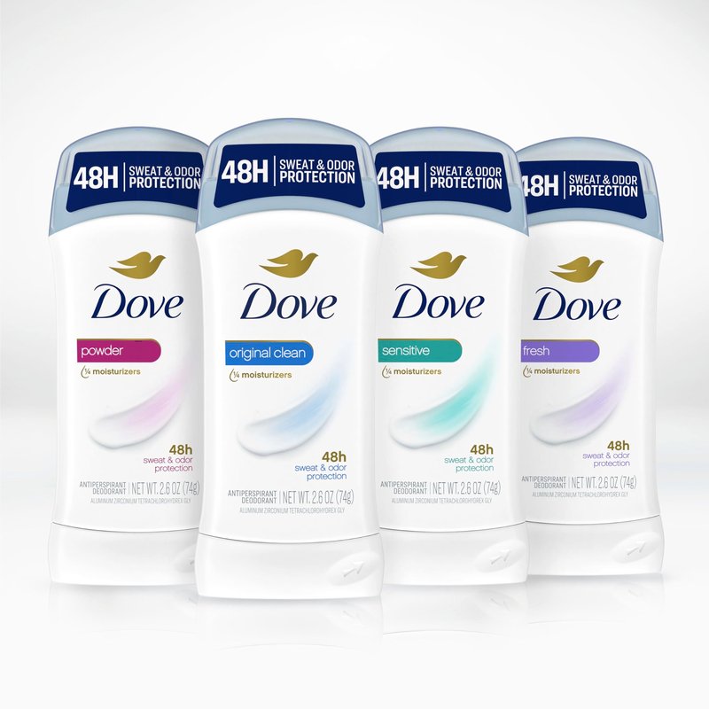 Dove Invisible Solid Antiperspirant Deodorant Stick 2 Count Powder, for Women, For All Day Underarm Sweat & Odor Protection 2.6 oz