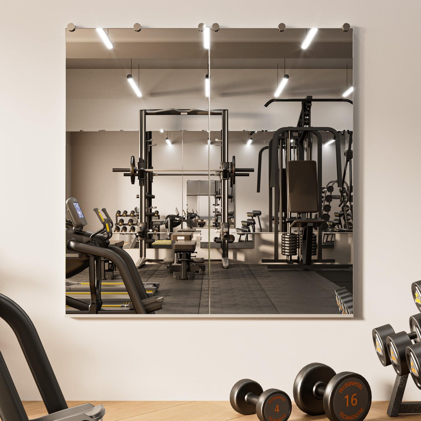 TETOTE Home Gym Mirror 48" x 24" x 2PCS, Large Full Body Mirror for Fitness, Yoga, Dance, Wall Mounted for Garage, Dance Studio, Bedroom, Oversized Frameless, 2 PCS