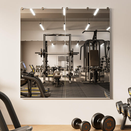 TETOTE Home Gym Mirror 48" x 24" x 2PCS, Large Full Body Mirror for Fitness, Yoga, Dance, Wall Mounted for Garage, Dance Studio, Bedroom, Oversized Frameless, 2 PCS
