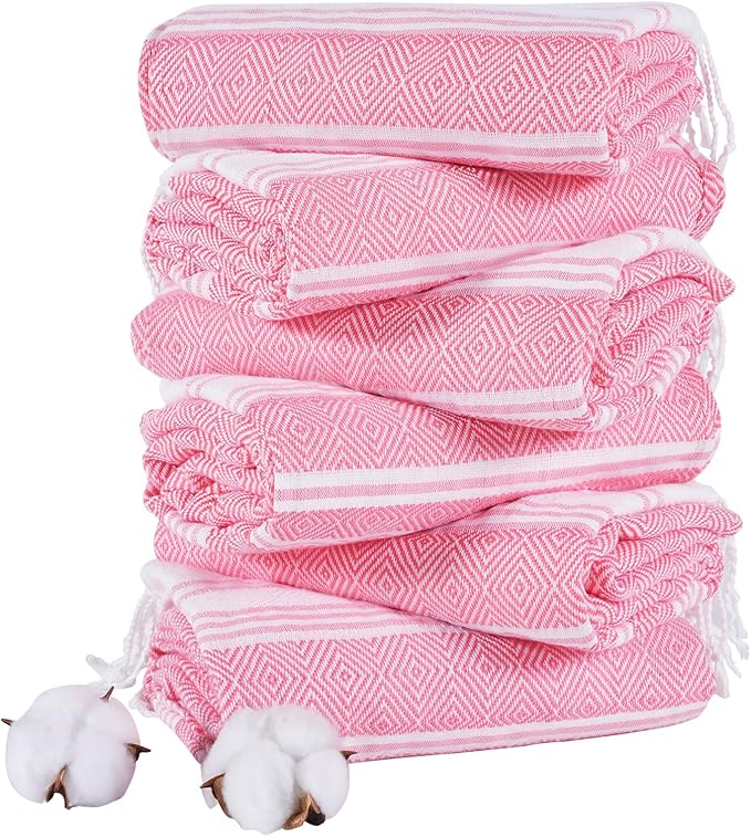 Genovega 6 Packs Oversized Turkish Beach Towels Set Bulk 74"x38" Extra Large Sand Free Quick Dry Swim Bath Pool Towel Travel Blanket Adult Essentials Cruise Accessories Vacation Red Stuff