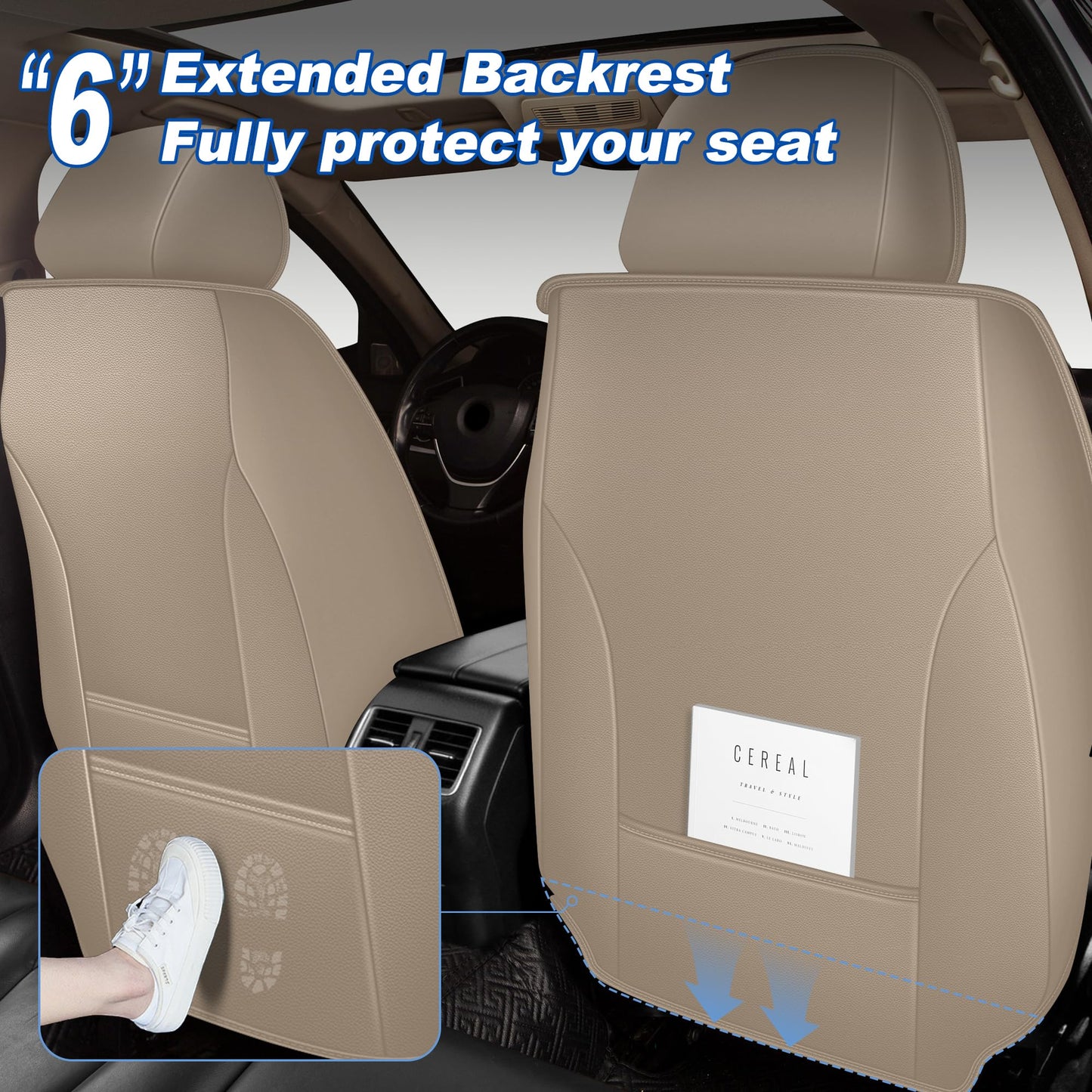 AOMSAZTO Leather Car Seat Cover Custom Fit for Toyota RAV4 2007-2025(Not Fit Hybrid) Faux Leather Car Seat Protector Vehicle Cushion Covers 2 Front Seat Beige