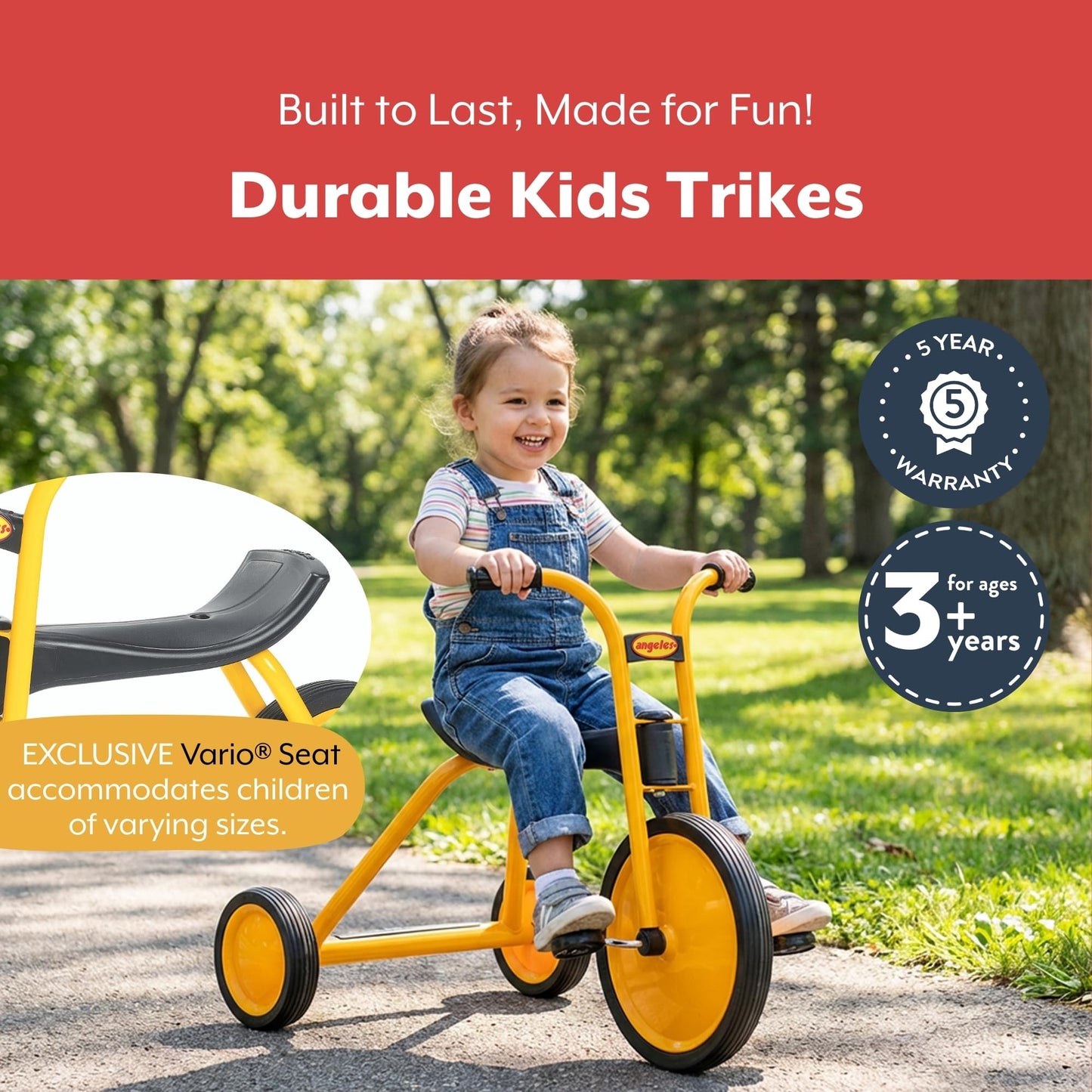 MYRIDER Toddler Trike, Kids Tricycle for Preschool, Daycare, Playground Kids Tricycles, Rubber Tires, Yellow/Black, 12" Midi
