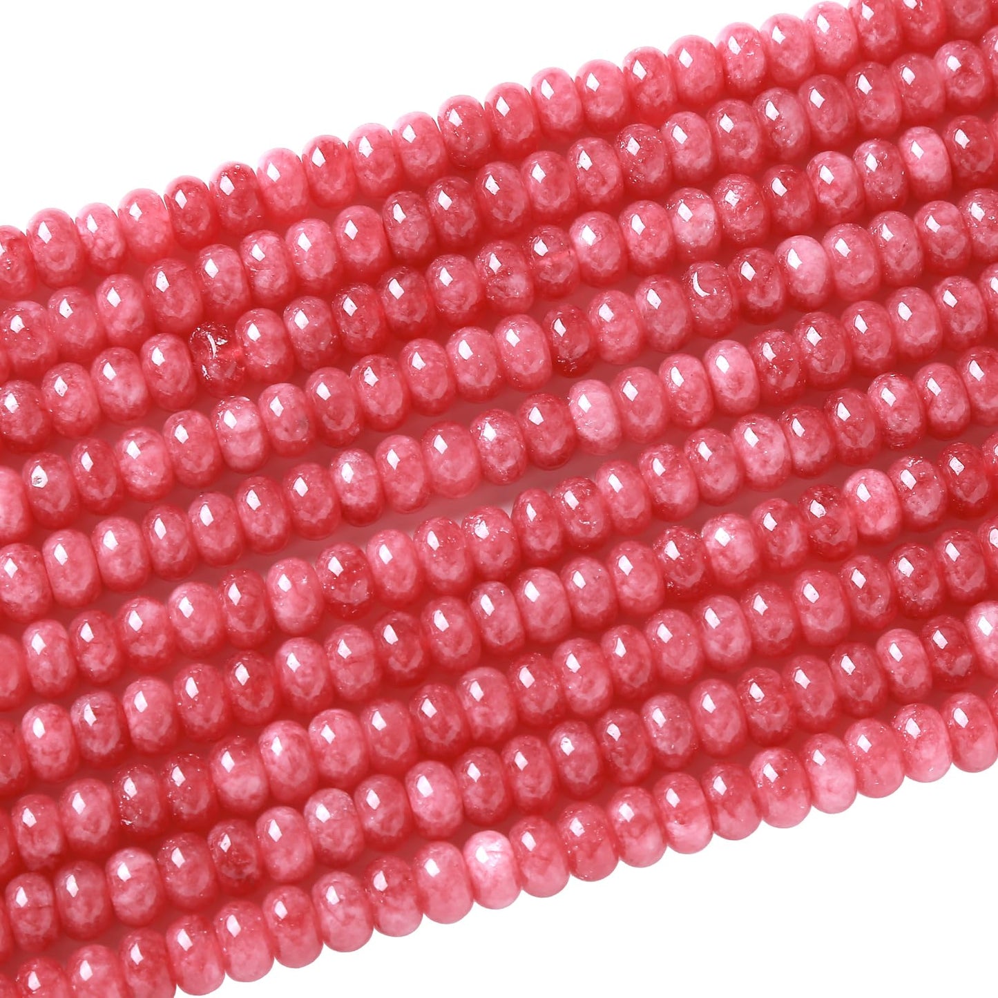 5x8mm 76pcs Natural Stone Rose Pink Jade Rondelle Spacer Loose Beads Abacus Disk Stone Round Loose Gemstone Beads for Jewelry Making DIY Bracelet Necklace