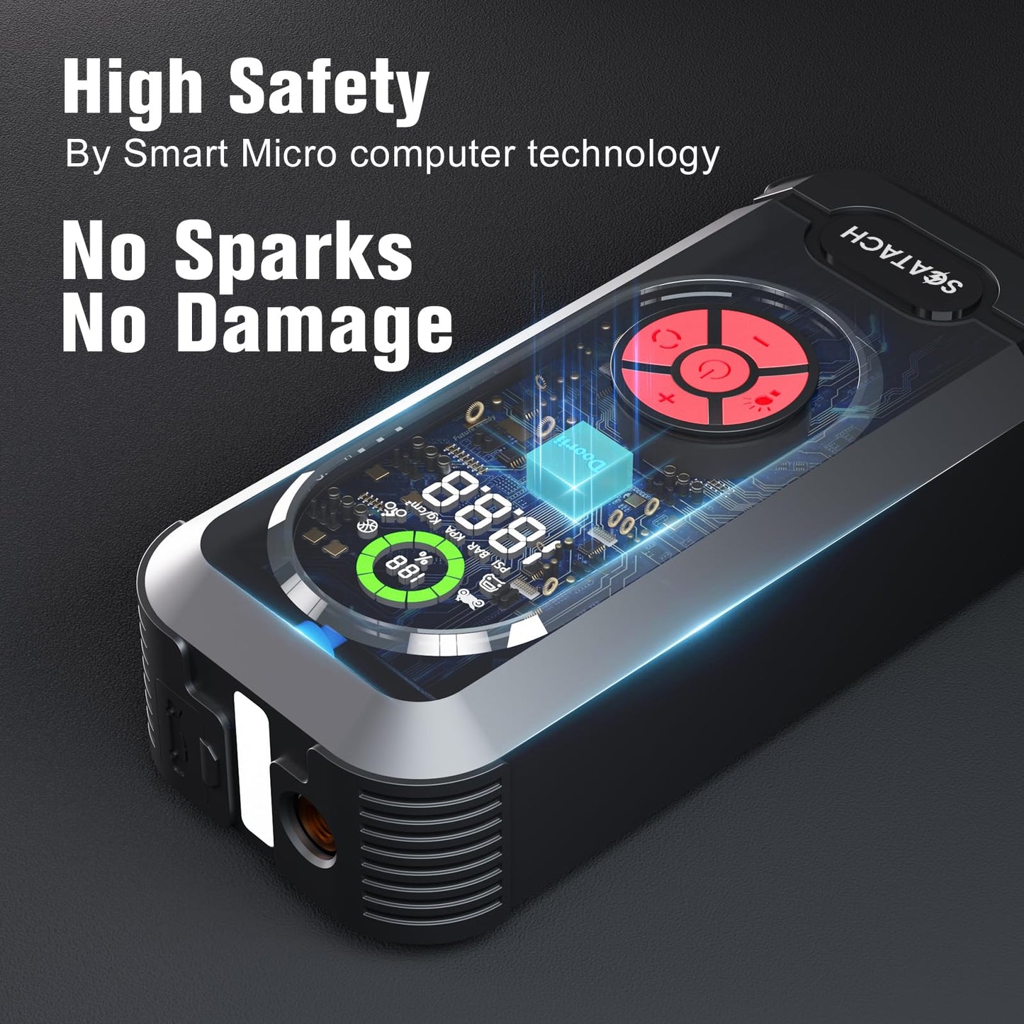 6000A Jump Starter with Air Compressor, Car Battery Jump Starter Portable (10.0 Gas/10.0L Diesel), 150 PSI 12V Car Battery Jump Box with Tire Inflator, Jumper Cables, LED Light, LED Display