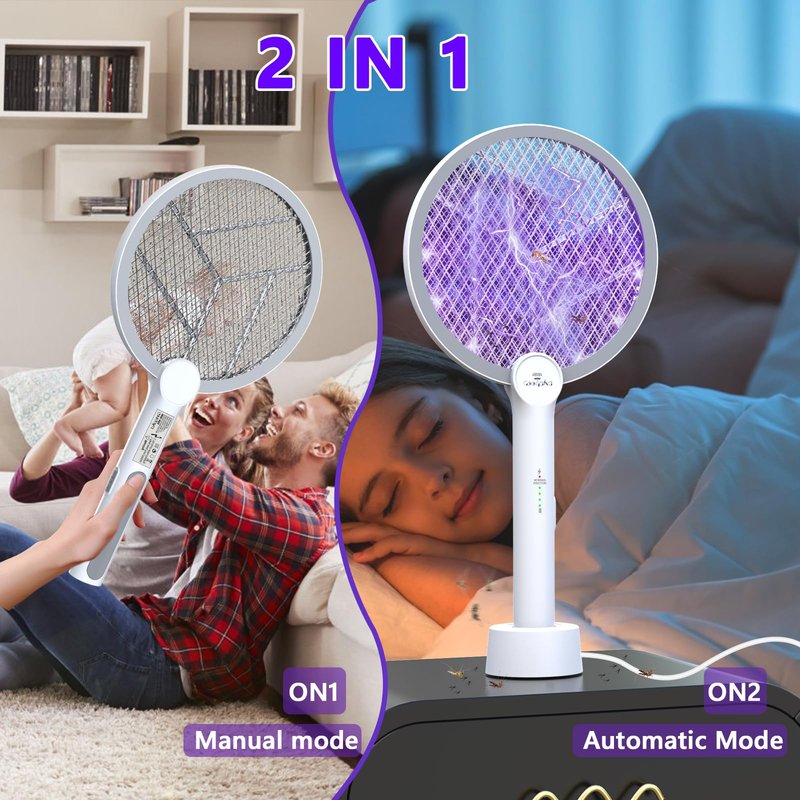 GooQand Bug Zapper Racket, 2 in 1 Mode Electric Fly Swatter USB Rechargeable, 4000V Electric Fly Zapper with 3 Layer Safety Mesh, Indoor Outdoor Electric Racket for Kitchen, Bedroom, Camping