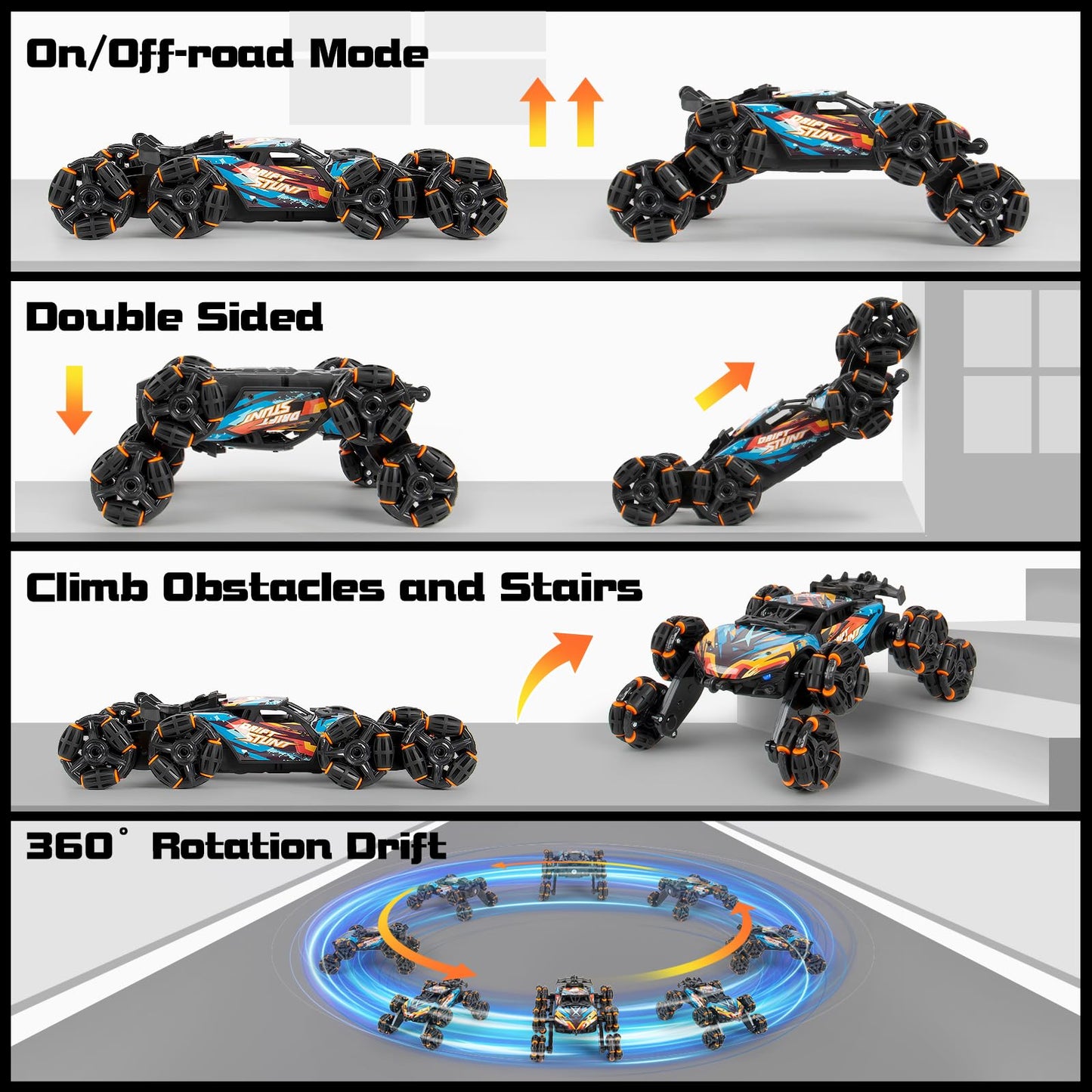 8 Wheels Hand Controlled RC Stunt Car Toys for Kids Ages 6 7 8-12 13 14 Year Old - 2.4Ghz Gesture Sensing Remote Control Cars for Boy Girl Birthday - Cool Spray & Lights & Music Climbing Stunt