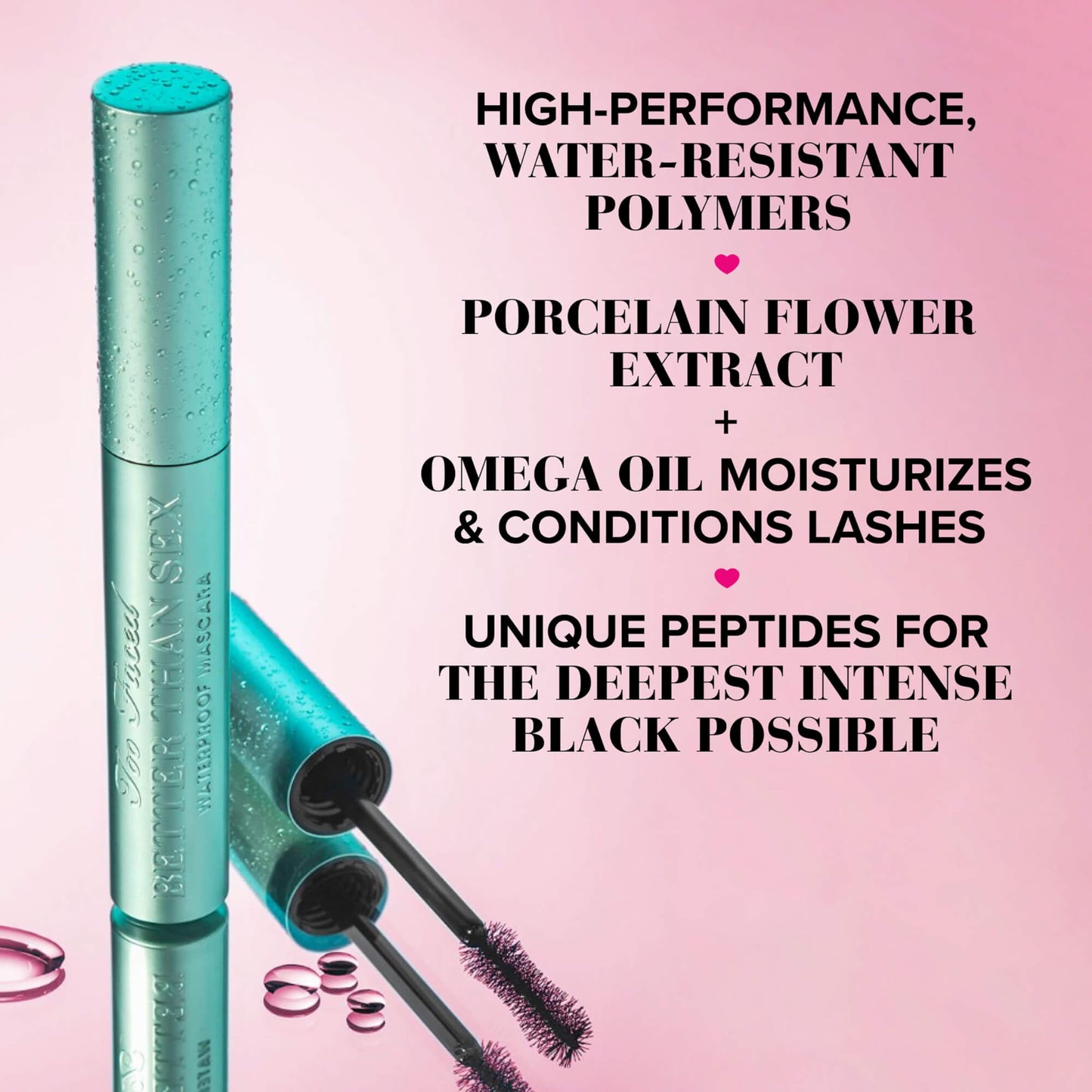 Too Faced Better Than Sex Waterproof Mascara | Volume + Length with Hourglass Brush, 0.27 Fl Oz, Black